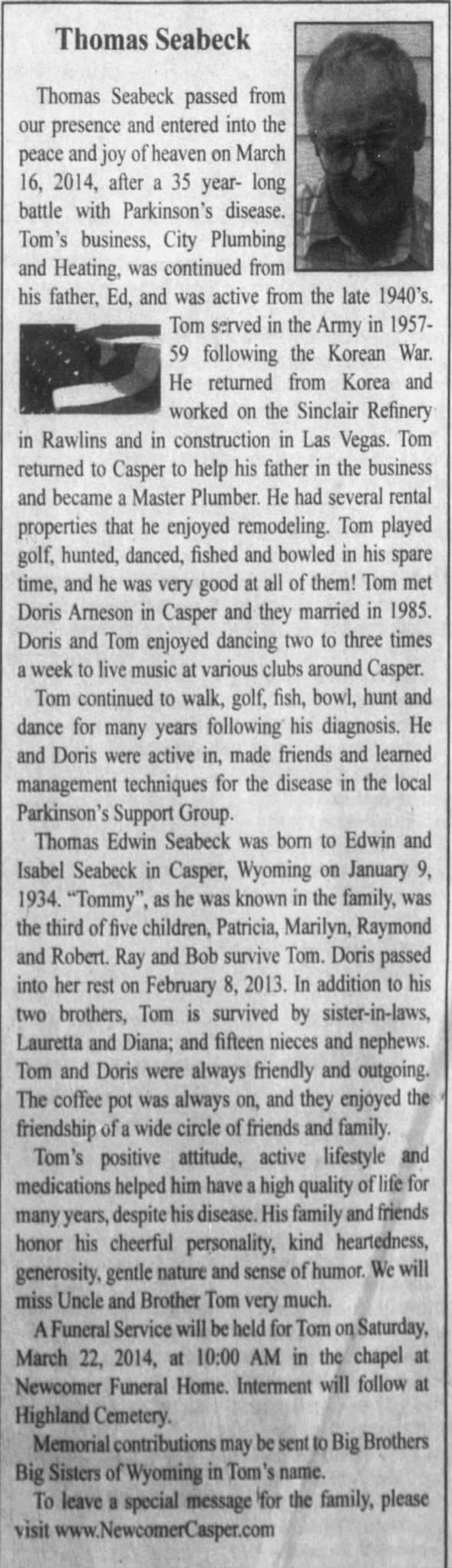 Tom Seabeck obit